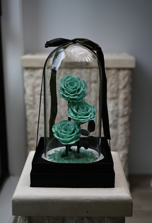 Everlasting Rose Dome With Jade Crystals - Aqua