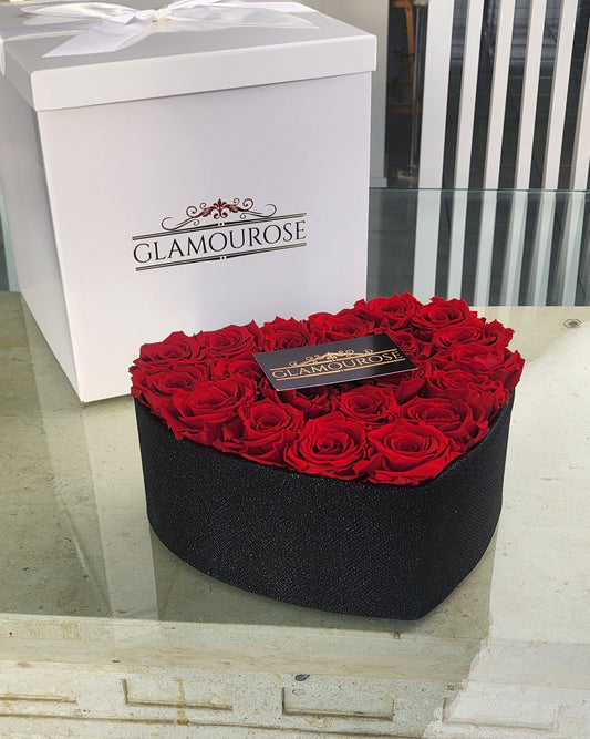 Love Heart Box With Everlasting Roses - Red