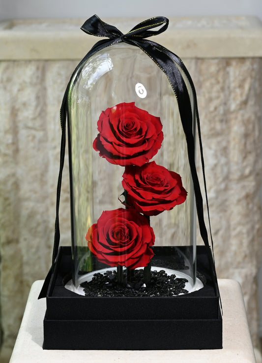 Everlasting Rose Dome With Genuine Crystals - Red